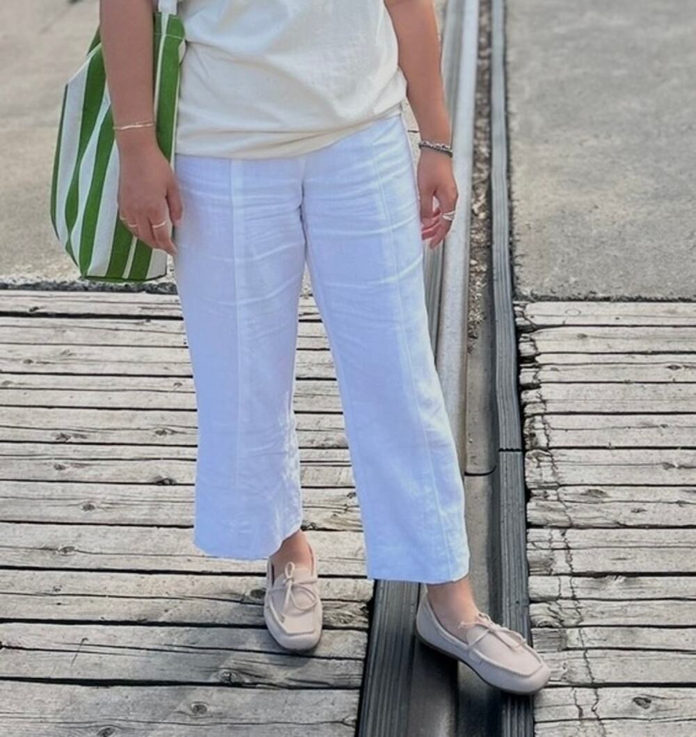 Alfani Petite 100% Linen White Wide Leg Ankle Pants 8P Side Zip Resort Wear